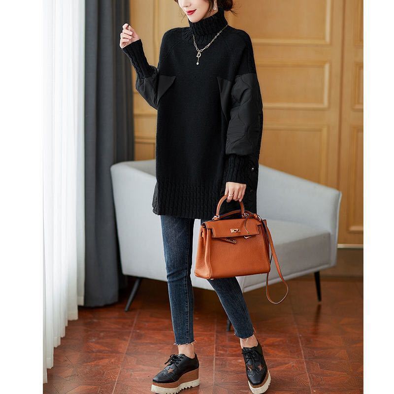 Cotton-padded Coat Splicing Knitwear Top