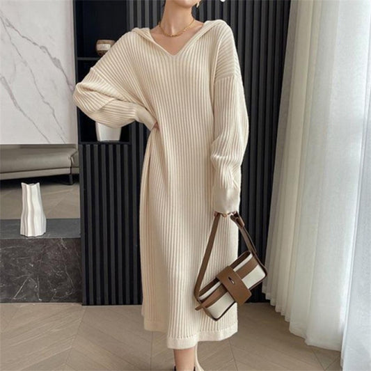 Korean Idle Style Knitted Long Dress Mid-length Casual Sweater