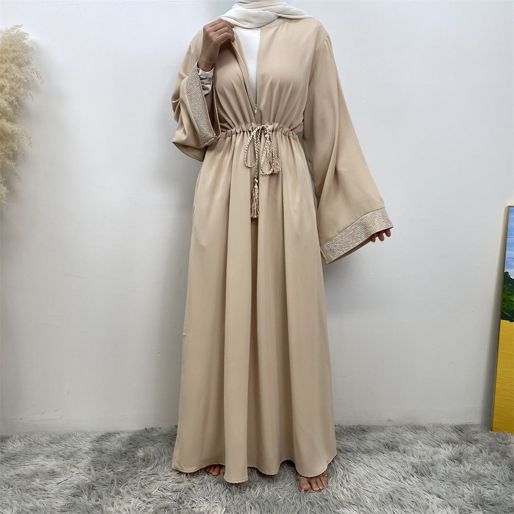 Women's Wear Rhinestone Stitching Tied Dress With Pockets Robe