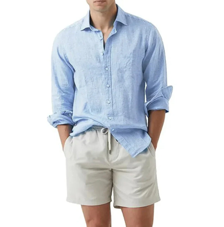 Cotton And Linen Solid Color Youth Casual Cotton And Linen Lightweight Breathable Men's Shirt