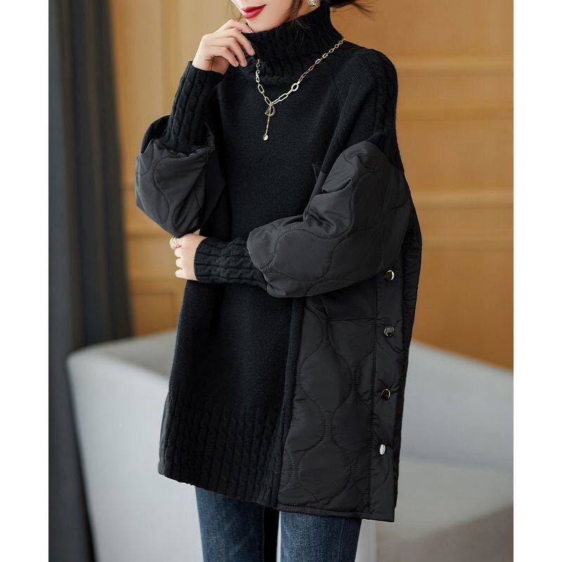 Cotton-padded Coat Splicing Knitwear Top