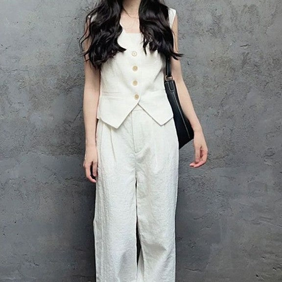 High Waist Wide Leg Pants Two-piece Suit Fashionable