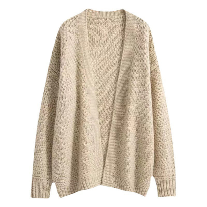 French Retro Mid-length Coat Loose Commute Style Women's Knitted Cardigan