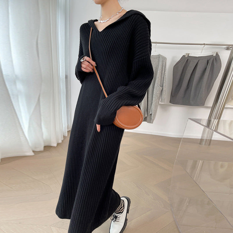 Korean Idle Style Knitted Long Dress Mid-length Casual Sweater