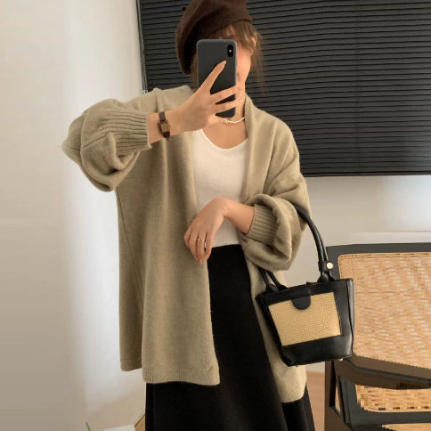 Soft Glutinous Lazy Sweater Coat Loose Design Temperament Mid-length Knitted Cardigan