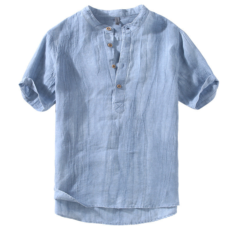 Japanese-style Retro Men's Youth Casual Linen Short-sleeved Shirt