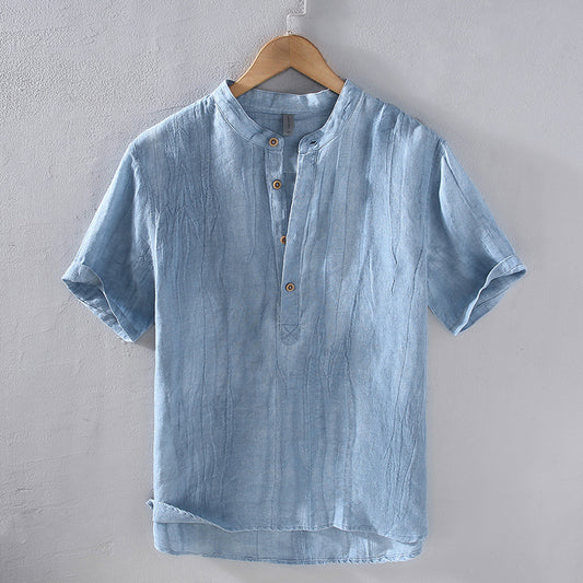 Japanese-style Retro Men's Youth Casual Linen Short-sleeved Shirt