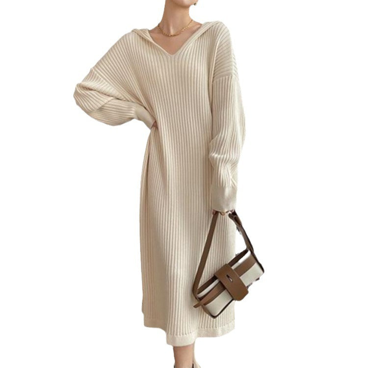 Korean Idle Style Knitted Long Dress Mid-length Casual Sweater