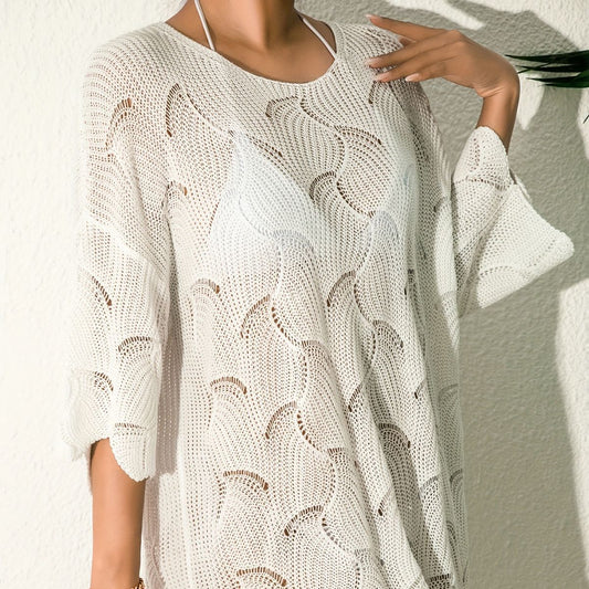 Round Neck Hollow-out Knitted Pullover Blouse