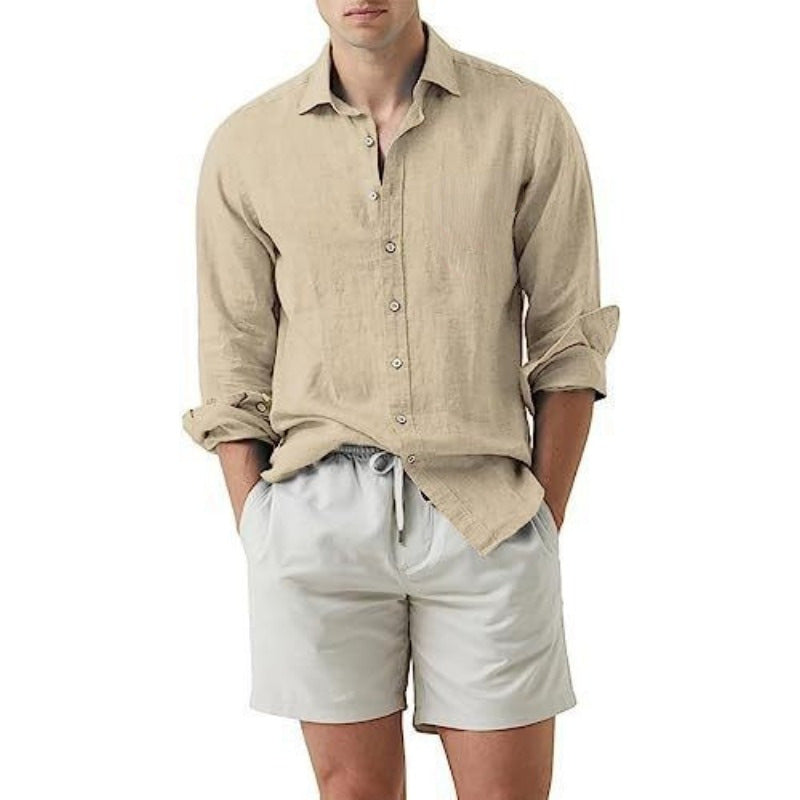 Cotton And Linen Solid Color Youth Casual Cotton And Linen Lightweight Breathable Men's Shirt