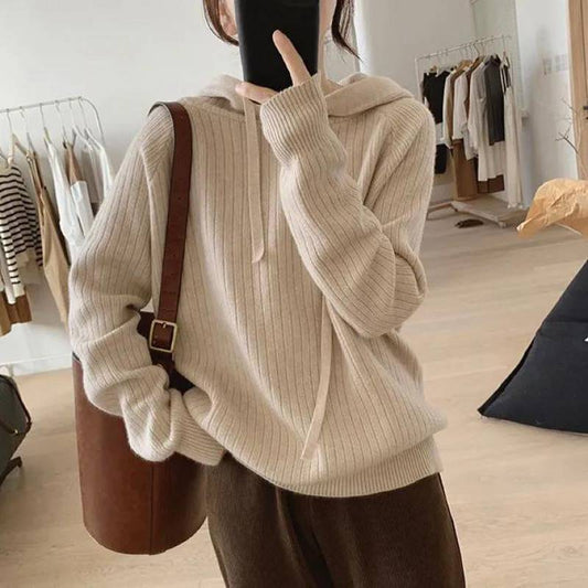 Loose Slimming Sunken Stripe Knitwear Outer Wear Inner Wear Korean Style Loose Hooded Pullover