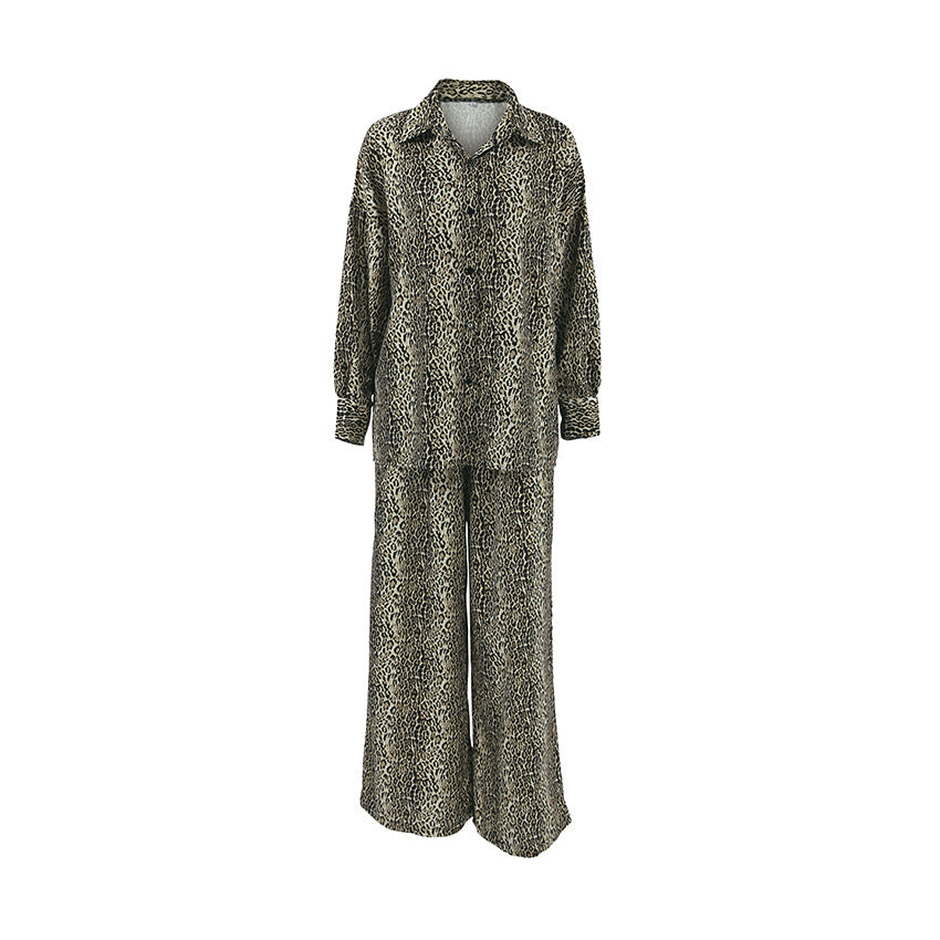 Fashionable Leopard Print Loose Ice Silk Pajamas For Women