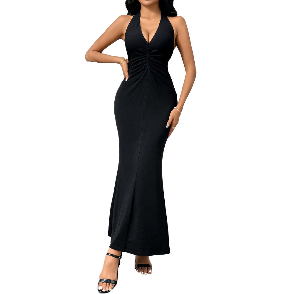 Women's Backless V-neck Halter Dress