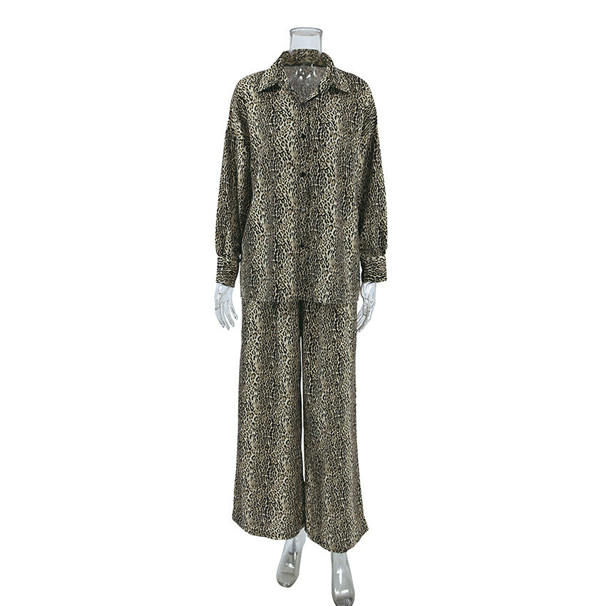 Fashionable Leopard Print Loose Ice Silk Pajamas For Women