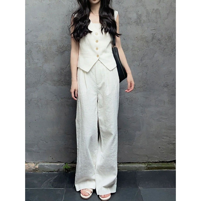 High Waist Wide Leg Pants Two-piece Suit Fashionable