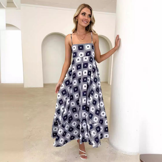 Extra Long Dress Casual Square Collar Sleeveless Bohemian