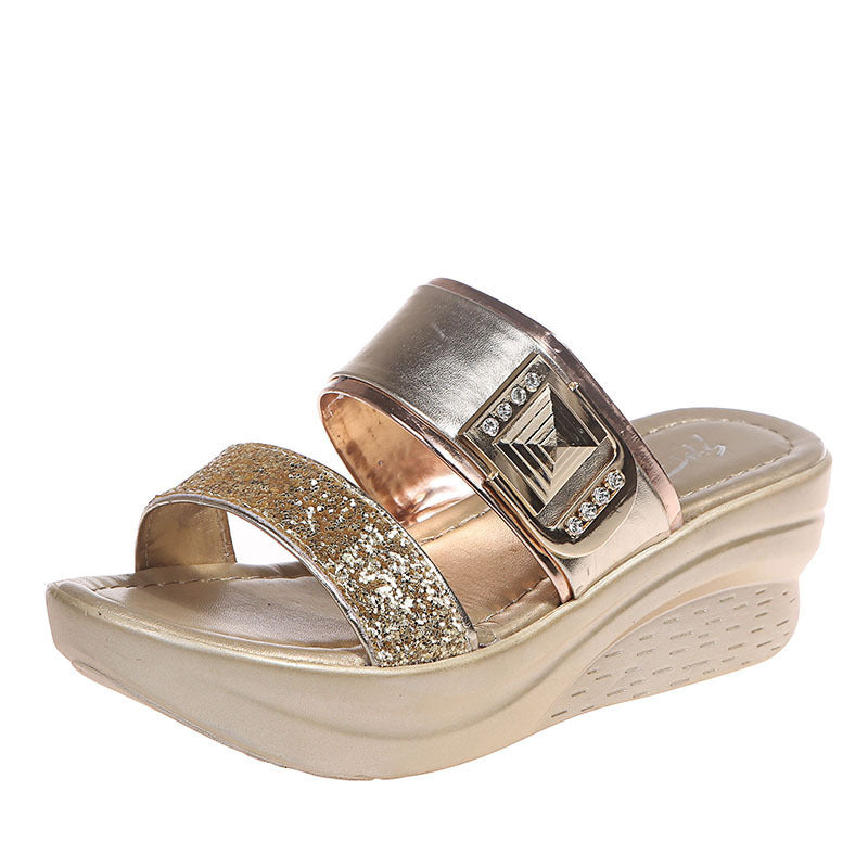 Women's Fashionable Sequins Platform Wedge Sandals