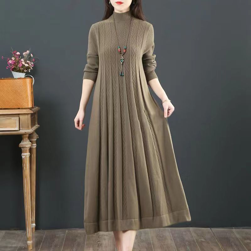 Women's Loose Solid Color Sweater Pleated Dress