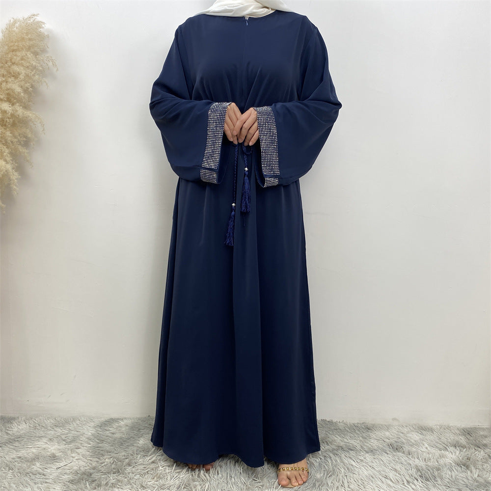 Women's Wear Rhinestone Stitching Tied Dress With Pockets Robe