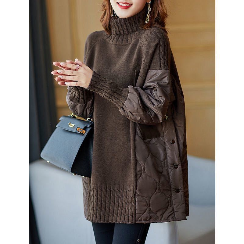 Cotton-padded Coat Splicing Knitwear Top