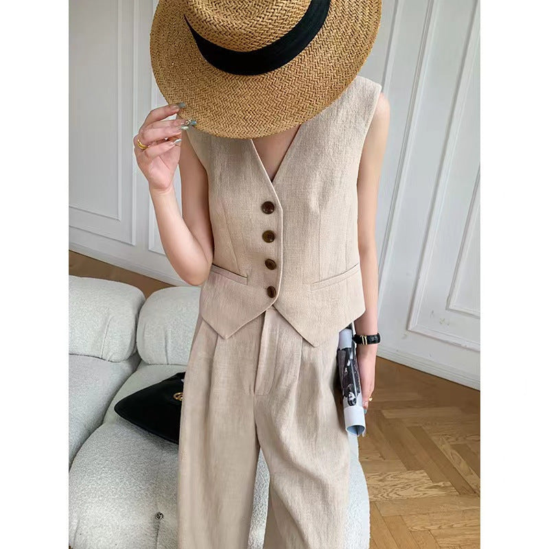 Fashion Casual Two-piece Suit Women's Summer Sleeveless Vest Top Suit Wide Leg Pants