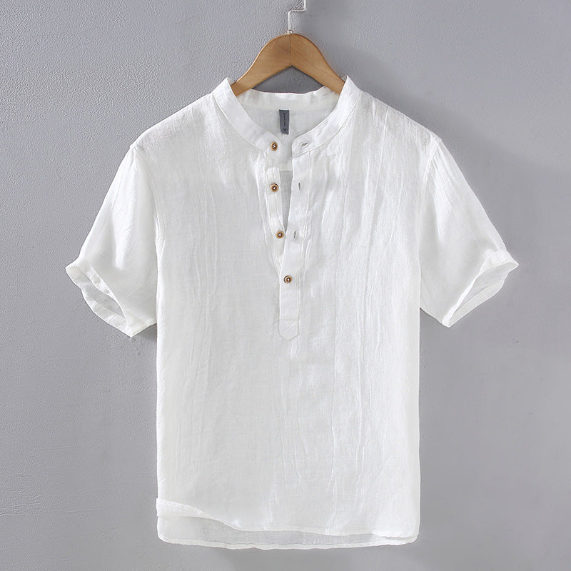 Japanese-style Retro Men's Youth Casual Linen Short-sleeved Shirt