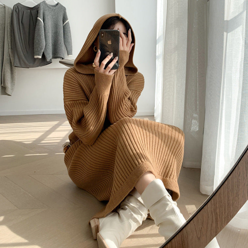 Korean Idle Style Knitted Long Dress Mid-length Casual Sweater